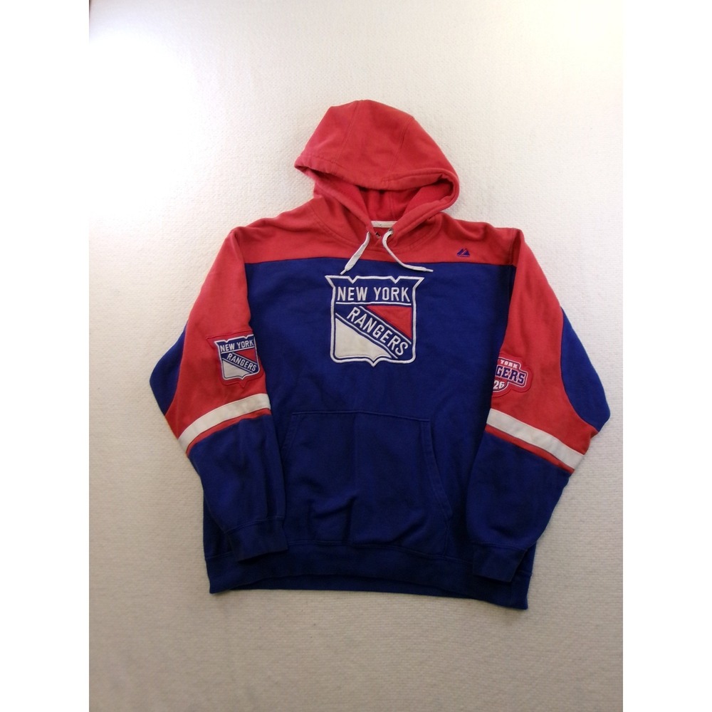 Majestic New York Rangers Hoodie Mens L Blue NHL Colorblock MLDE